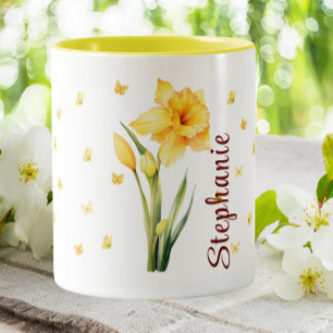 March Daffodil Birth Month Floral Flower Two-Tone Coffee Mug