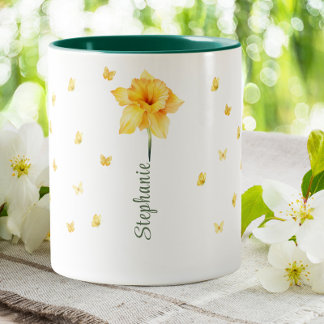March Daffodil Birth Month Floral Flower Two-Tone Coffee Mug