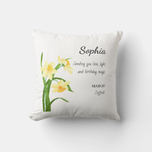 March Daffodil Personalized Birthday Throw Pillow