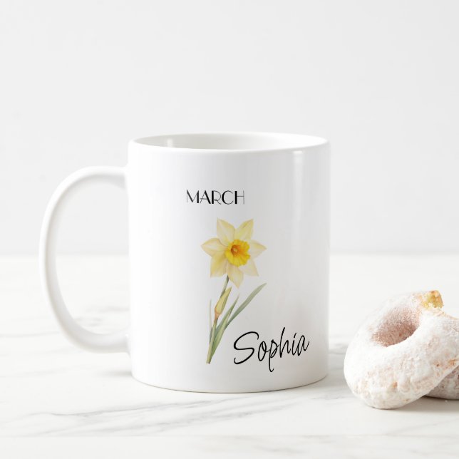 March Flower Personalized Coffee Mug (With Donut)