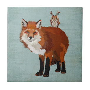MARCH FOX & FLORAL ANTLER OWL Tile