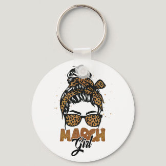 March Girl Messy Hair Sunglasses Leopard Lady Keychain