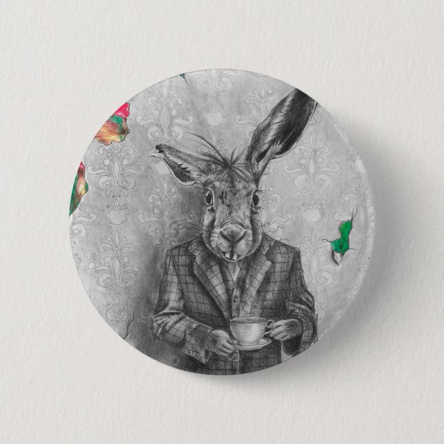 March Hare Button Alice In Wonderland Button Pin (Front)