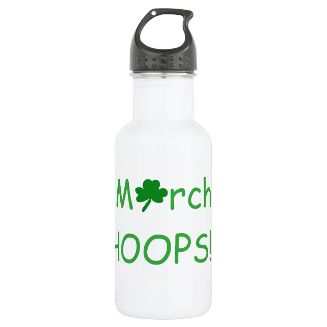 March HOOPS Green Shamrock Fun Basketball Stainless Steel Water Bottle (Front)