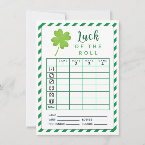 March Luck of the Roll double side bunco scorecard Invitation