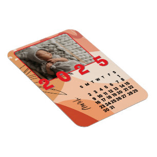 March Month New Year 2025 Calendar Family Photo Magnet