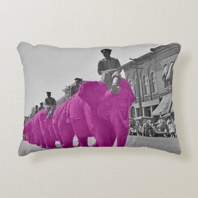 March of the Pink Elephant Circa 1920's Circus Accent Pillow (Front)