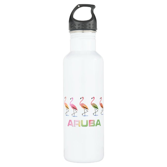March of the Tropical Flamingos ARUBA Stainless Steel Water Bottle (Front)
