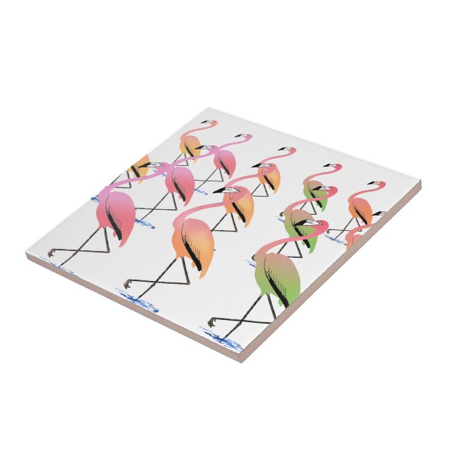 March of the Tropical Flamingos Ceramic Tile (Side)