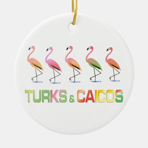 March of the Tropical Flamingos TURKS  CAICOS Ceramic Ornament