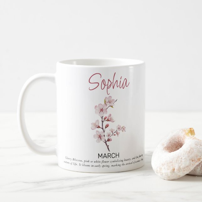 March Personalized Birth Flower  Coffee Mug (With Donut)
