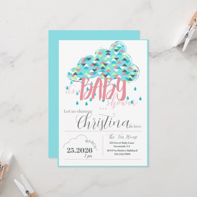 March Sprinkle Shower Mom-to-be Baby Shower Invitation (Front/Back In Situ)