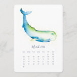 March Stand Alone Calendar Blue Whale<br><div class="desc">Decorate your home office desk with my nautical stand alone calendar cards. These March 2024 cards were designed using my original watercolor blue whale. Order refills for each month and display them in a photo frame or using a small easel stand. They also make great March wedding save the date...</div>