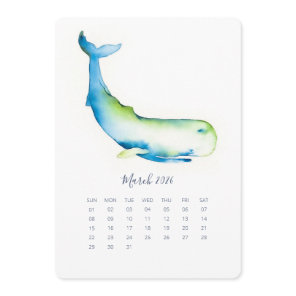 March Stand Alone Calendar Blue Whale