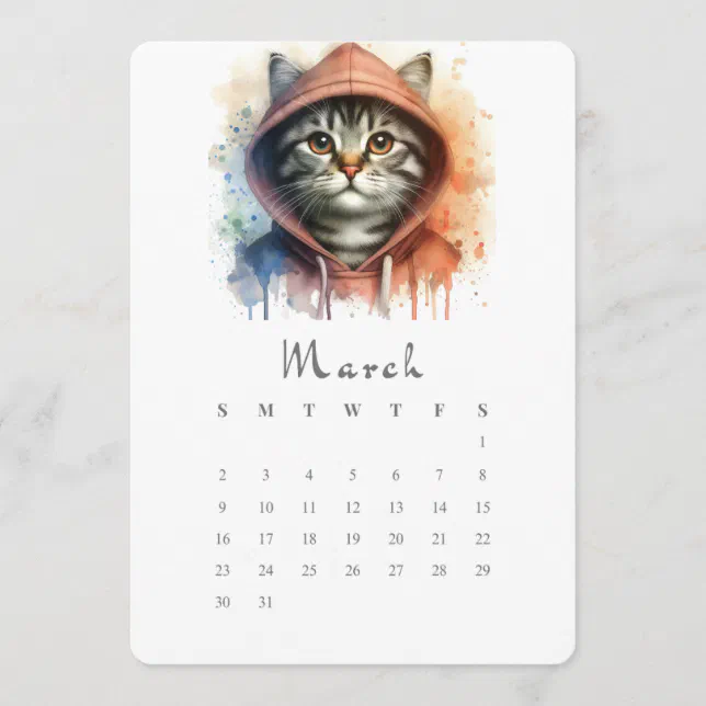 March Stand-Alone Calendar Kitty Cat Splash Art | Zazzle