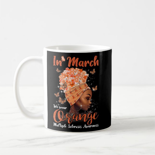 March We Wear Orange Multiple Sclerosis Afro Black Coffee Mug (Left)