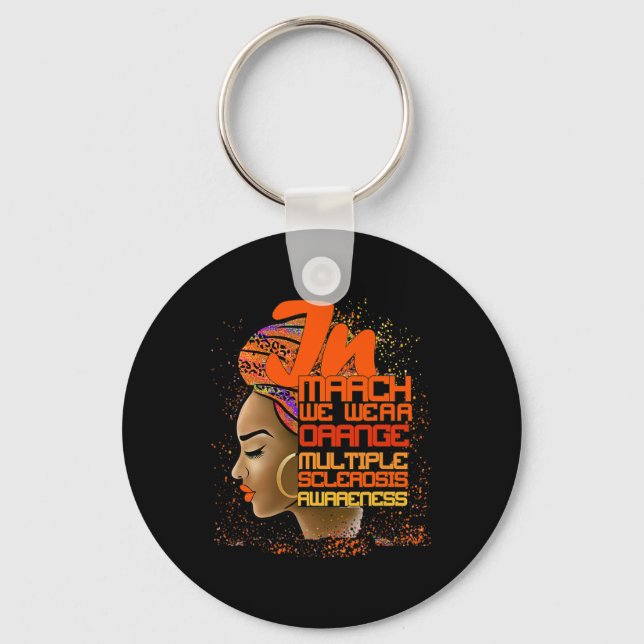 March We Wear Orange Multiple Sclerosis Afro Black Keychain (Front)