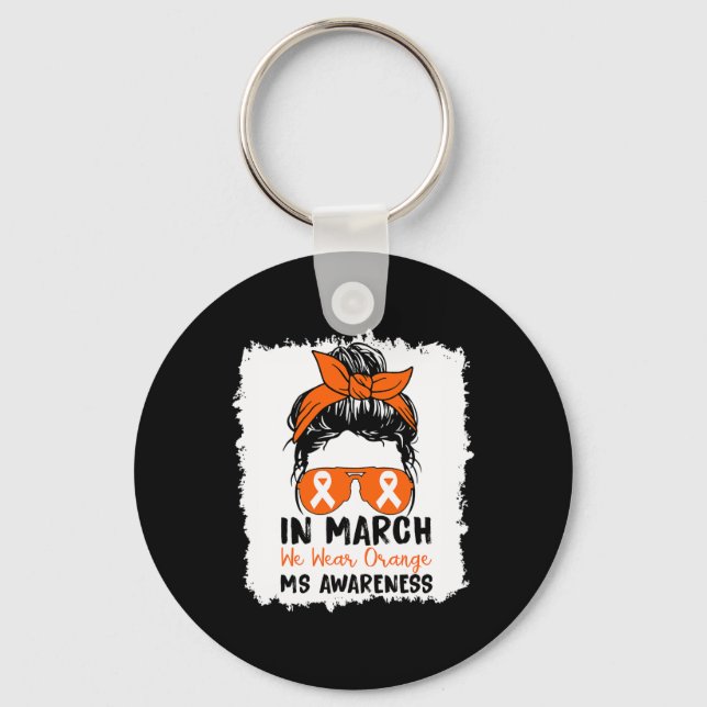 March We Wear Orange Multiple Sclerosis Cute Messy Keychain (Front)