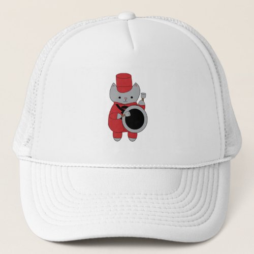 Marching Band Bass Drummer Cat Red Black Trucker Hat