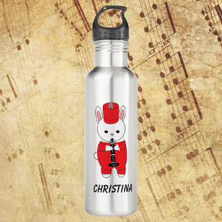 Marching Band Bunny Clarinet Personalize Red White Stainless Steel Water Bottle