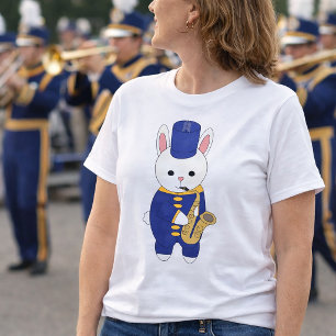 Marching Band Bunny Playing Saxophone Blue Gold T-Shirt