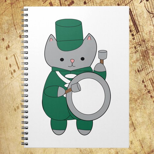 Marching Band Cat Bass Drum Green and White Notebook