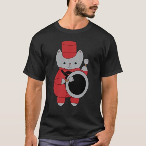 Marching Band Cat Bass Drum Red and Black T_Shirt