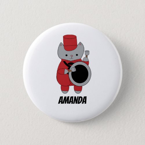 Marching Band Cat Bass Drum Red Black Personalize Button