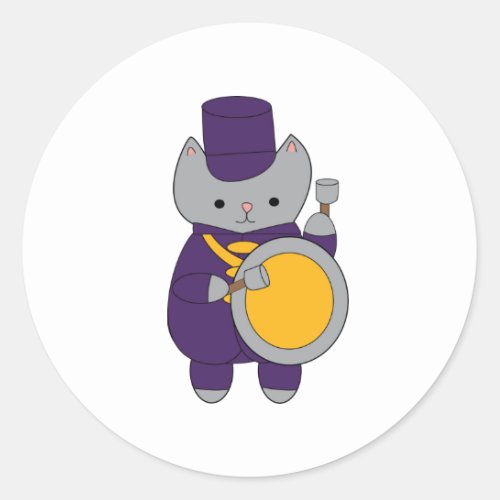 Marching Band Cat Bass Drummer Purple Yellow Gold Classic Round Sticker