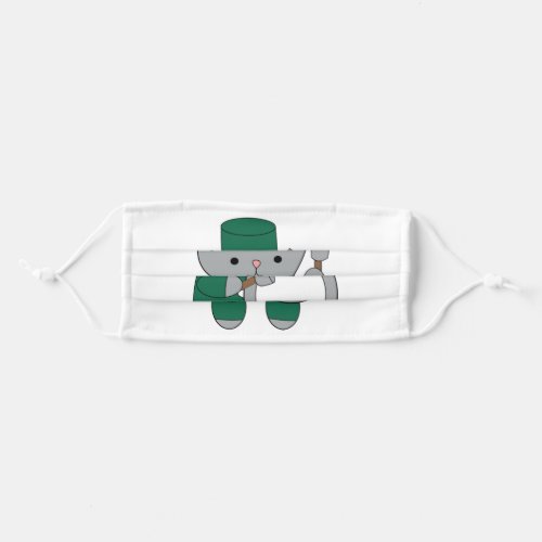 Marching Band Cat Drummer Green White Cute Adult Cloth Face Mask