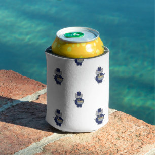 Marching Band Cat Drummer Navy Blue Gold Pattern Can Cooler