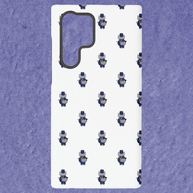 Marching Band Cat Drummer Navy Blue Gold Pattern Samsung Galaxy Case (A phone case with a pattern of gray cats playing the drums in navy blue & gold uniforms.)
