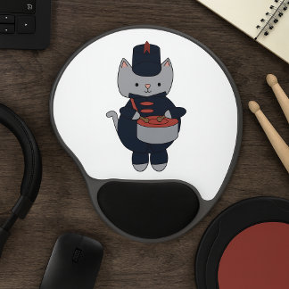 Marching Band Cat Drummer Navy Blue Red Gel Mouse Pad