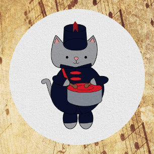 Marching Band Cat Drummer Navy Blue Red Patch