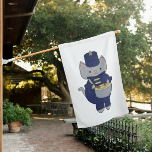 Marching Band Cat Drums Navy Blue Gold House Flag