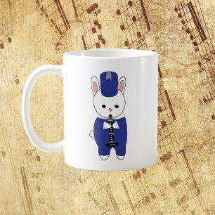 Marching Band Clarinet Rabbit Blue and White Coffee Mug