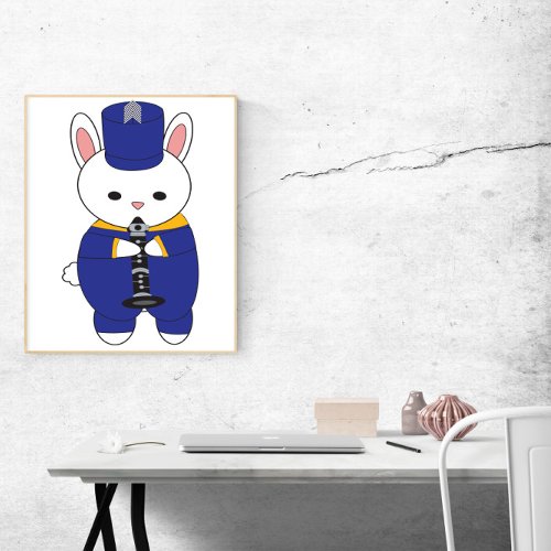 Marching Band Clarinet Rabbit Blue Yellow Gold Poster