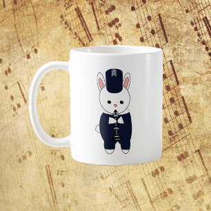Marching Band Clarinet Rabbit Navy Blue White Coffee Mug