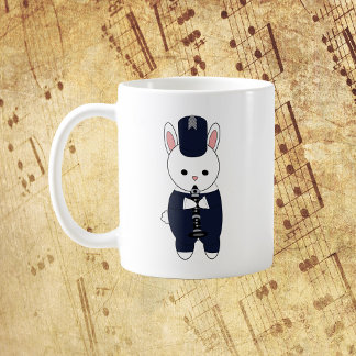 Marching Band Clarinet Rabbit Navy Blue White Coffee Mug