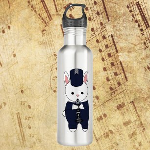 Marching Band Clarinet Rabbit Navy Blue White Stainless Steel Water Bottle