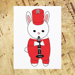Marching Band Clarinet Rabbit Red White Postcard