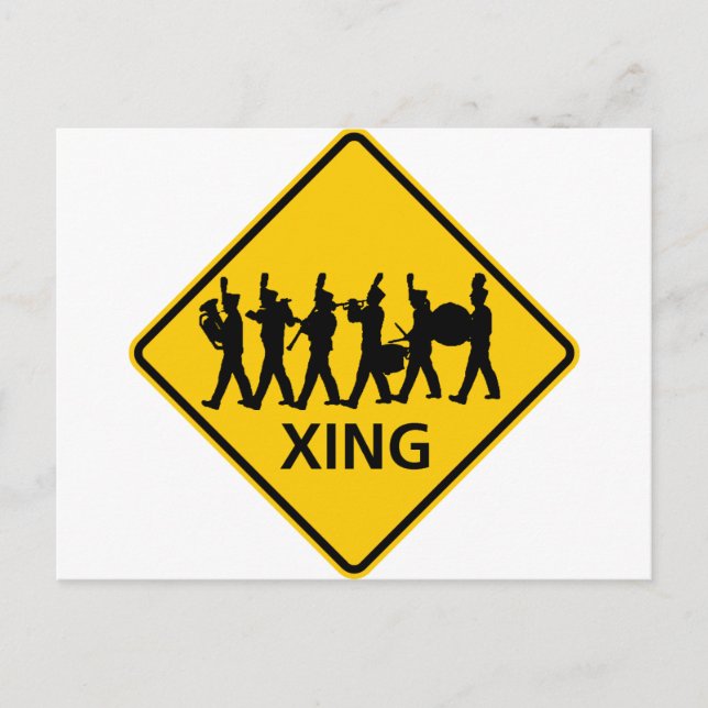 Marching Band Crossing Highway Sign Postcard (Front)