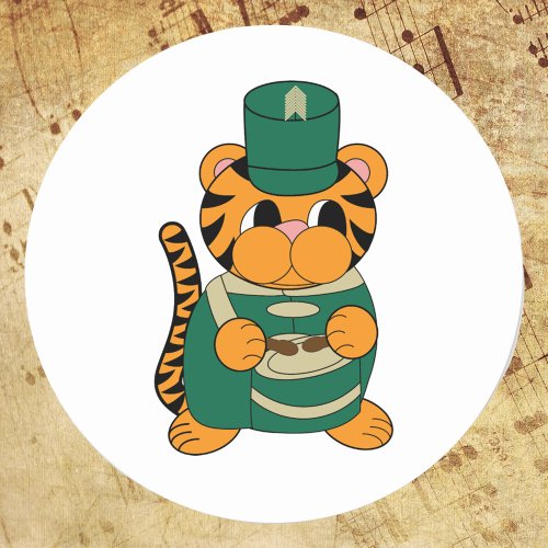 Marching Band Drum Tiger Green and Gold Classic Round Sticker