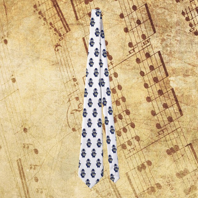 Marching Band Drumline Cat Navy Blue Gold Pattern Neck Tie (A tie with a pattern of snare drum playing cats wearing navy blue & gold marching band uniform.)