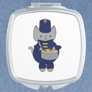 Marching Band Drummer Cat Navy Blue Gold Compact Mirror