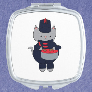 Marching Band Drummer Cat Navy Blue Red Compact Mirror