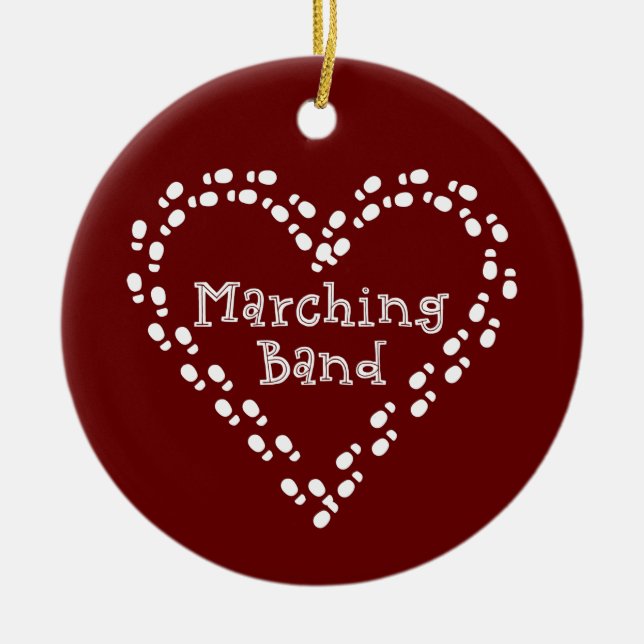 Marching Band Footprints Heart Ceramic Ornament (Front)