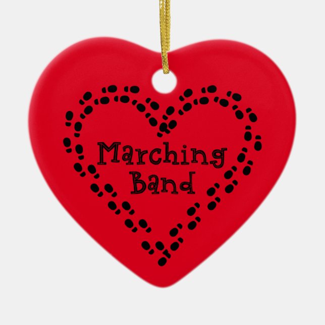 Marching Band Footprints Heart Ceramic Ornament (Front)