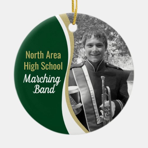 Marching Band Green and Gold Photo Ceramic Ornament