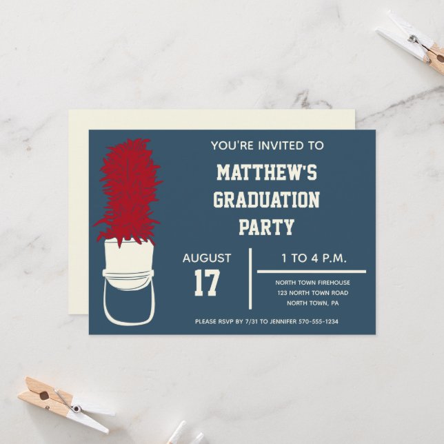 Marching Band Hat with Feathers Custom Party Invitation (Front/Back In Situ)
